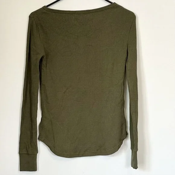 NWT Madewell Olive Green Waffle-Knit Scoopneck Henley Tee - XXS - Picture 6 of 8